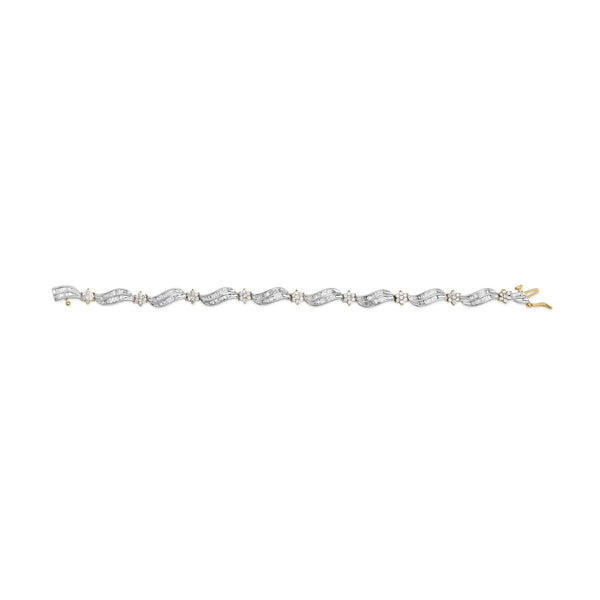 10K Yellow and White Gold 3.00 Cttw Diamond Cluster and Wave Link Bracelet (I-J Color, I1-I2 Clarity) - 7.25