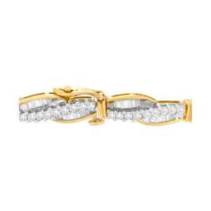 14K Yellow Gold Round and Baguette Cut Winding Love Diamond Bracelet (3.00 cttw, H-I Color, SI1-SI2 Clarity)-1