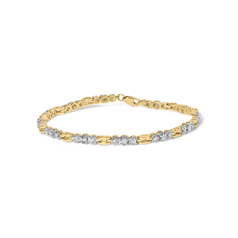 10k Yellow Gold 1.00 Cttw Diamond 3 Stone Link Bracelet (I-J Color, I1-I2 Clarity) -7.25