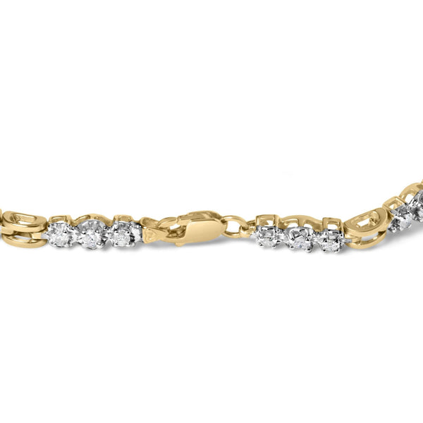 10k Yellow Gold 1.00 Cttw Diamond 3 Stone Link Bracelet (I-J Color, I1-I2 Clarity) -7.25