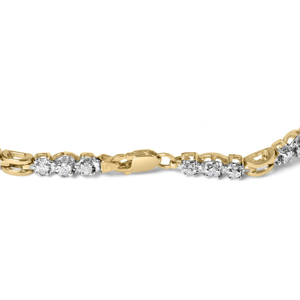 10k Yellow Gold 1.00 Cttw Diamond 3 Stone Link Bracelet (I-J Color, I1-I2 Clarity) -7.25