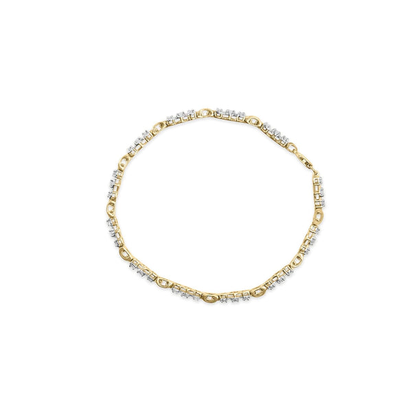 10k Yellow Gold 1.00 Cttw Diamond 3 Stone Link Bracelet (I-J Color, I1-I2 Clarity) -7.25