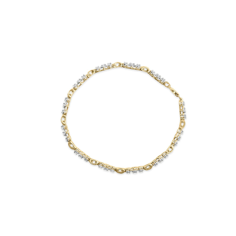 10k Yellow Gold 1.00 Cttw Diamond 3 Stone Link Bracelet (I-J Color, I1-I2 Clarity) -7.25