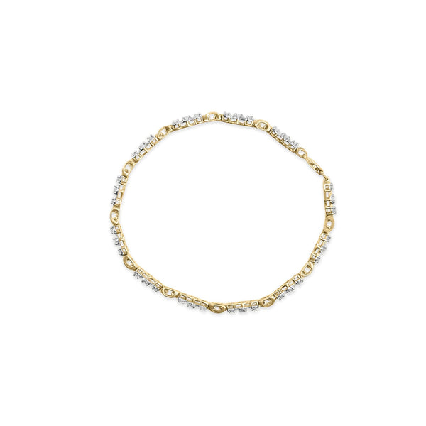 10k Yellow Gold 1.00 Cttw Diamond 3 Stone Link Bracelet (I-J Color, I1-I2 Clarity) -7.25