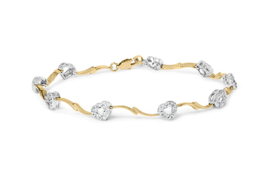 10k Two-Tone Gold 1/3 Cttw Diamond Pave Set Heart S-Link 7.25" Bracelet (I-J Color, I2-I3 Clarity)-0