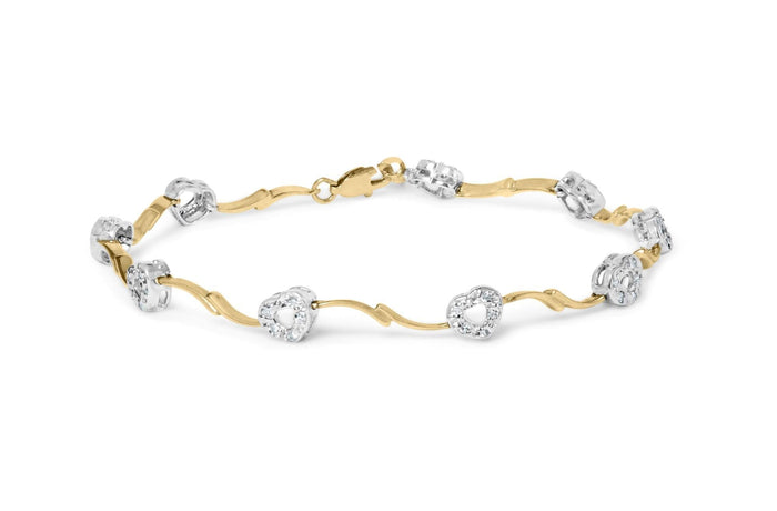 10k Two-Tone Gold 1/3 Cttw Diamond Pave Set Heart S-Link 7.25