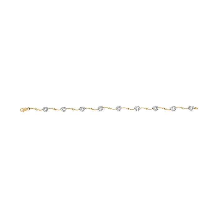 10k Two-Tone Gold 1/3 Cttw Diamond Pave Set Heart S-Link 7.25