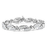14K white gold bracelet with princess-cut diamonds in a wave-style link thumbnail 1