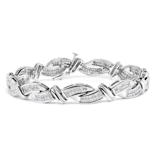 14K white gold bracelet with princess-cut diamonds in a wave-style link
