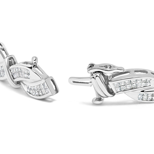 14K White Gold 4.0 Cttw Invisble Set Princess-Cut Diamond Wave Style Link Bracelet (H-I Color, SI2-I1 Clarity) - 7