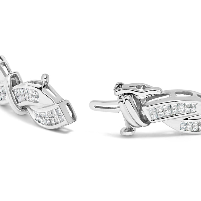 14K White Gold 4.0 Cttw Invisble Set Princess-Cut Diamond Wave Style Link Bracelet (H-I Color, SI2-I1 Clarity) - 7