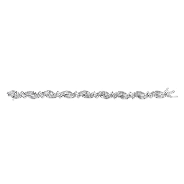 14K White Gold 4.0 Cttw Invisble Set Princess-Cut Diamond Wave Style Link Bracelet (H-I Color, SI2-I1 Clarity) - 7