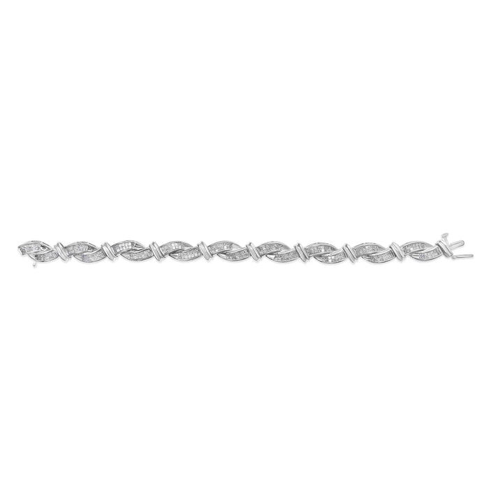 14K White Gold 4.0 Cttw Invisble Set Princess-Cut Diamond Wave Style Link Bracelet (H-I Color, SI2-I1 Clarity) - 7