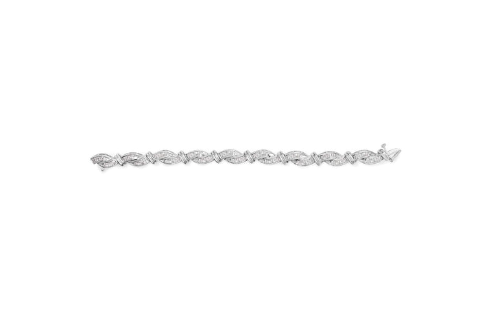 14K White Gold 4.0 Cttw Invisble Set Princess-Cut Diamond Wave Style Link Bracelet (H-I Color, SI2-I1 Clarity) - 7