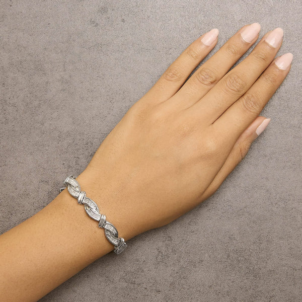 14K White Gold 4.0 Cttw Invisble Set Princess-Cut Diamond Wave Style Link Bracelet (H-I Color, SI2-I1 Clarity) - 7