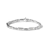 14K white gold bracelet with princess cut diamond stations and links thumbnail 1
