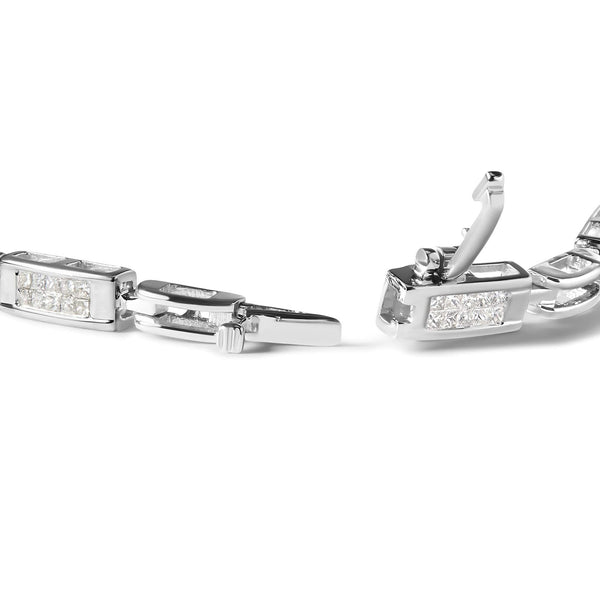 14K White Gold 1.0 Cttw Invisible Set Princess Cut Diamond Alternating Station and Link Tennis Bracelet (I-J Color, I1-I2 Clarity) - Size 7.25