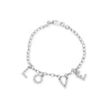 10K white gold Love charm bracelet with cable chain and diamond accents