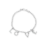 10K white gold Love charm bracelet with cable chain and diamond accents thumbnail 1