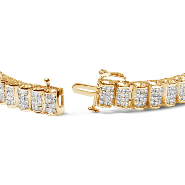 14K Gold 5.00 Cttw Square Princess Cut White Diamond Rectangular Invisible Set Link Tennis Bracelet (H-I Color, SI2-I1 Clarity) - 7.5” Inches