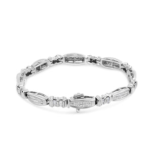 14K White Gold 2.0 Cttw Channel-Set Alternating Baguette and Princess-Cut Diamond Link Bracelet (H-I Color, SI2-I1 Clarity) - Size 7-1