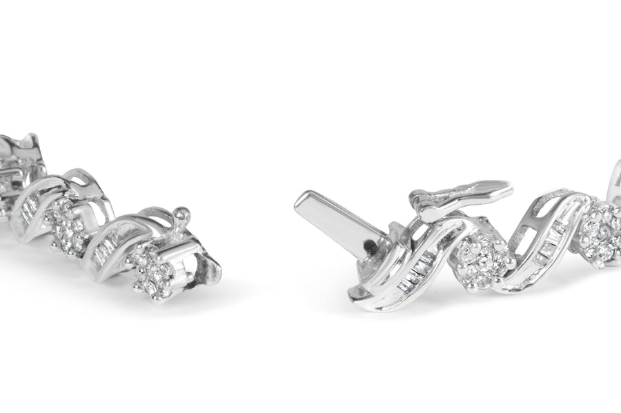 14K White Gold 2.00 Cttw Diamond Cluster and Spiral Link Bracelet (I-J Color, I1-I2 Clarity) - 7