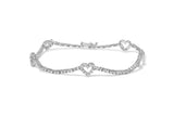 14K white gold bracelet with heart diamond stations along the strand thumbnail 1