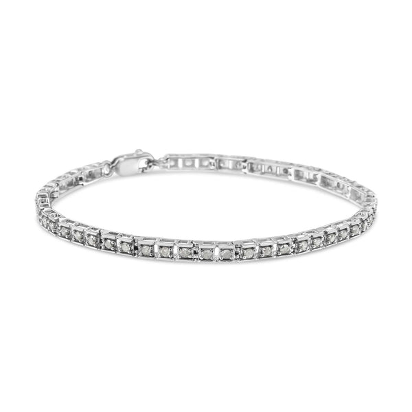 .925 Sterling Silver 1.0 Cttw Diamond Square Hybrid Link 7