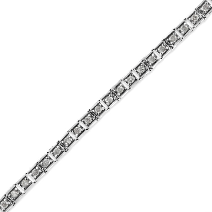 .925 Sterling Silver 1.0 Cttw Diamond Square Hybrid Link 7