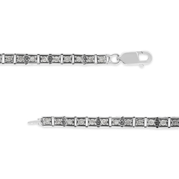 .925 Sterling Silver 1.0 Cttw Diamond Square Hybrid Link 7