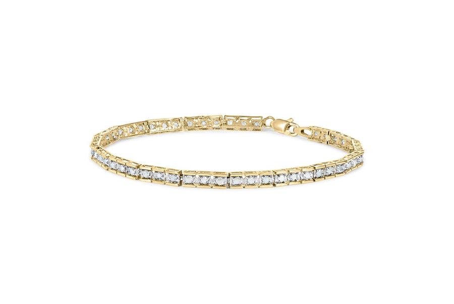 10K Yellow Gold 1.0 Cttw Round Diamond Pave Link Bracelet
