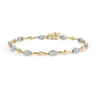 10K White and Yellow Gold 1.00 Cttw Diamond Oval Shaped Cluster Link  Bracelet (I-J Color, SI2-I1 Clarity) - 7