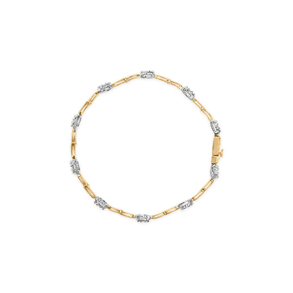 10K White and Yellow Gold 1.00 Cttw Diamond Oval Shaped Cluster Link  Bracelet (I-J Color, SI2-I1 Clarity) - 7