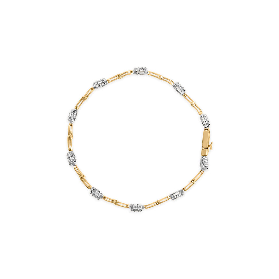 10K White and Yellow Gold 1.00 Cttw Diamond Oval Shaped Cluster Link  Bracelet (I-J Color, SI2-I1 Clarity) - 7