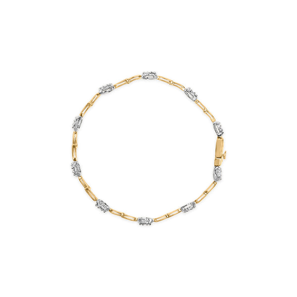 10K White and Yellow Gold 1.00 Cttw Diamond Oval Shaped Cluster Link  Bracelet (I-J Color, SI2-I1 Clarity) - 7