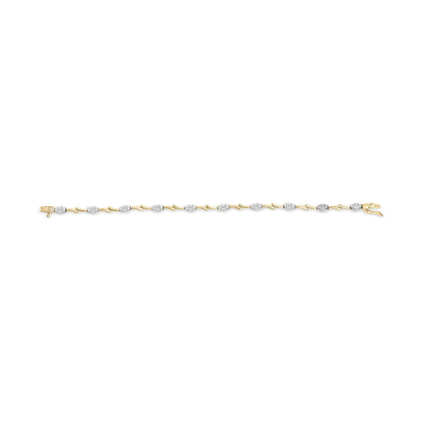 10K White and Yellow Gold 1.00 Cttw Diamond Oval Shaped Cluster Link  Bracelet (I-J Color, SI2-I1 Clarity) - 7