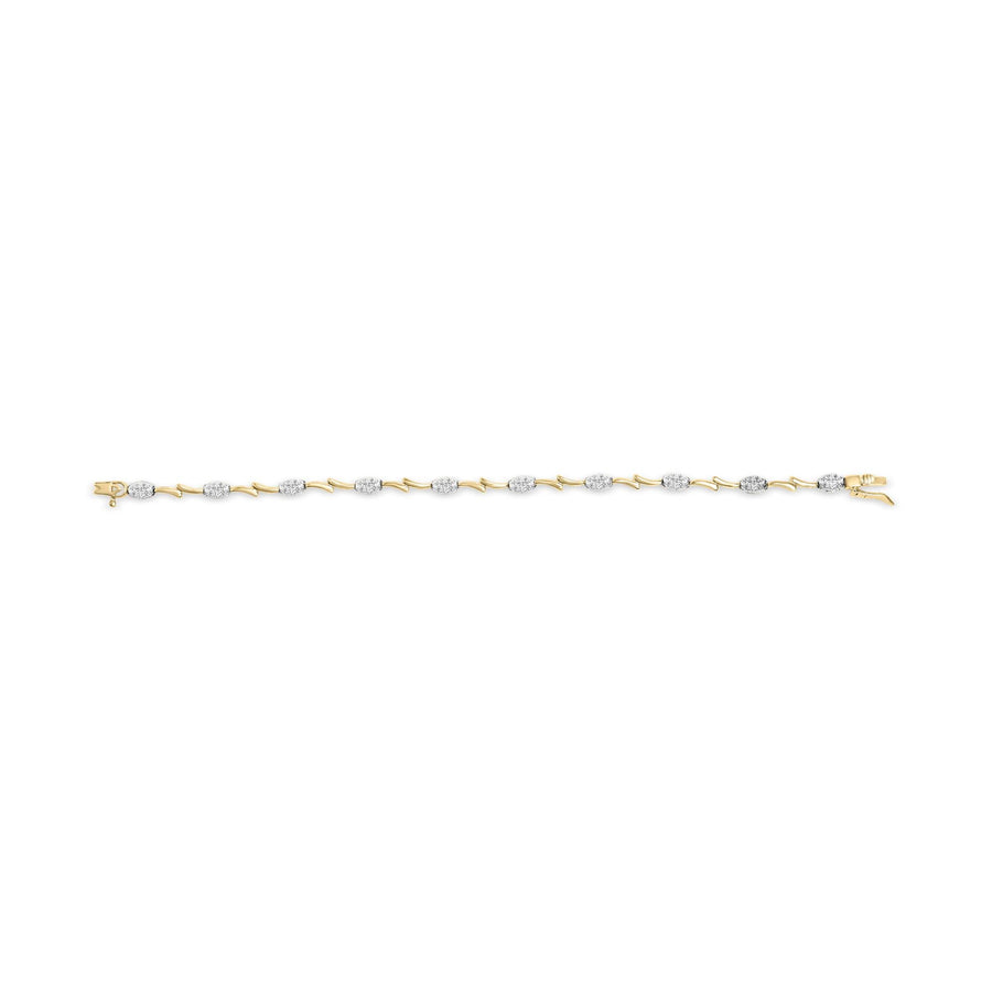 10K White and Yellow Gold 1.00 Cttw Diamond Oval Shaped Cluster Link  Bracelet (I-J Color, SI2-I1 Clarity) - 7