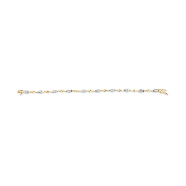 10K White and Yellow Gold 1.00 Cttw Diamond Oval Shaped Cluster Link  Bracelet (I-J Color, SI2-I1 Clarity) - 7