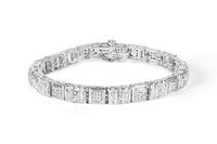 10K White Gold Round and Baguette Cut Diamond Bracelet (2.00 cttw, H-I Color, I2-I3 Clarity)