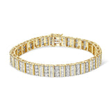14K yellow gold bracelet with round and baguette diamond stones thumbnail 1