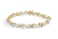 10K yellow gold floral link bracelet with round and baguette diamond stones