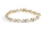 10k Yellow Gold 3.00 Cttw Round-Cut and Baguette-Cut Floral Link 7.25