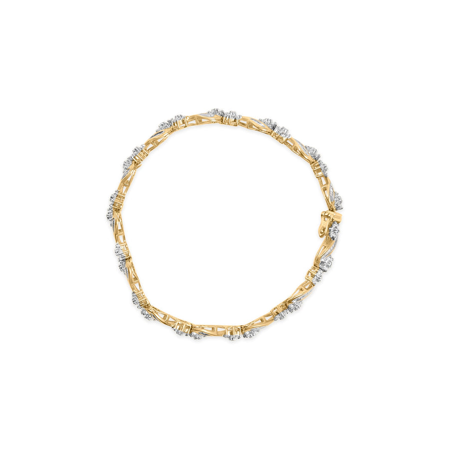 10k Yellow Gold 3.00 Cttw Round-Cut and Baguette-Cut Floral Link 7.25