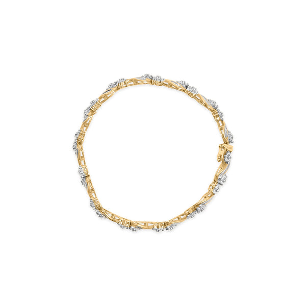 10k Yellow Gold 3.00 Cttw Round-Cut and Baguette-Cut Floral Link 7.25