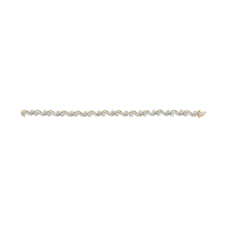 10k Yellow Gold 3.00 Cttw Round-Cut and Baguette-Cut Floral Link 7.25