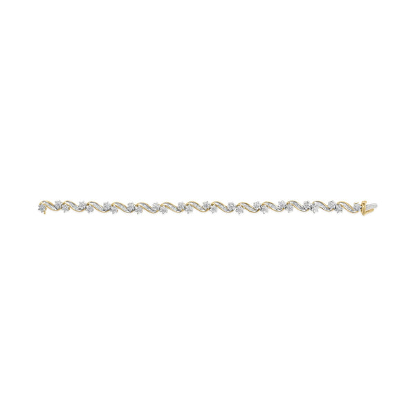 10k Yellow Gold 3.00 Cttw Round-Cut and Baguette-Cut Floral Link 7.25