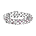 14K white gold bracelet with pink sapphire and diamond floral lattice links