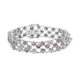 14K white gold bracelet with pink sapphire and diamond floral lattice links thumbnail 1