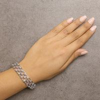 14K White Gold Pink Sapphire and Diamond Floral Lattice Link Bracelet - 7.25