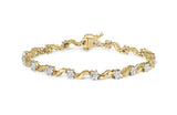 10K yellow gold floral S-link bracelet with round diamond stones thumbnail 1